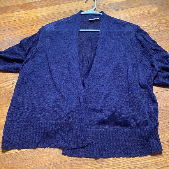 EILEEN FISHER Navy Open Knit Cardigan Lightweight Layering Sweater size L (?) - Picture 4 of 7